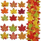 Supla 375 Pcs 2 Sizes 9 Colors Silk Artificial Autumn Maple Leaves Fake Fall Leaves Bulk Fall Foliage for Thanksgiving Table Decorations Fall Wedding Party Birthday Baby Shower