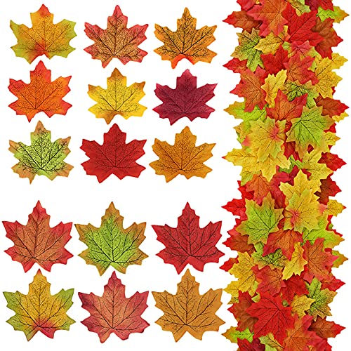 Supla 375 Pcs 2 Sizes 9 Colors Silk Artificial Autumn Maple Leaves Fake Fall Leaves Bulk Fall Foliage for Thanksgiving Table Decorations Fall Wedding Party Birthday Baby Shower