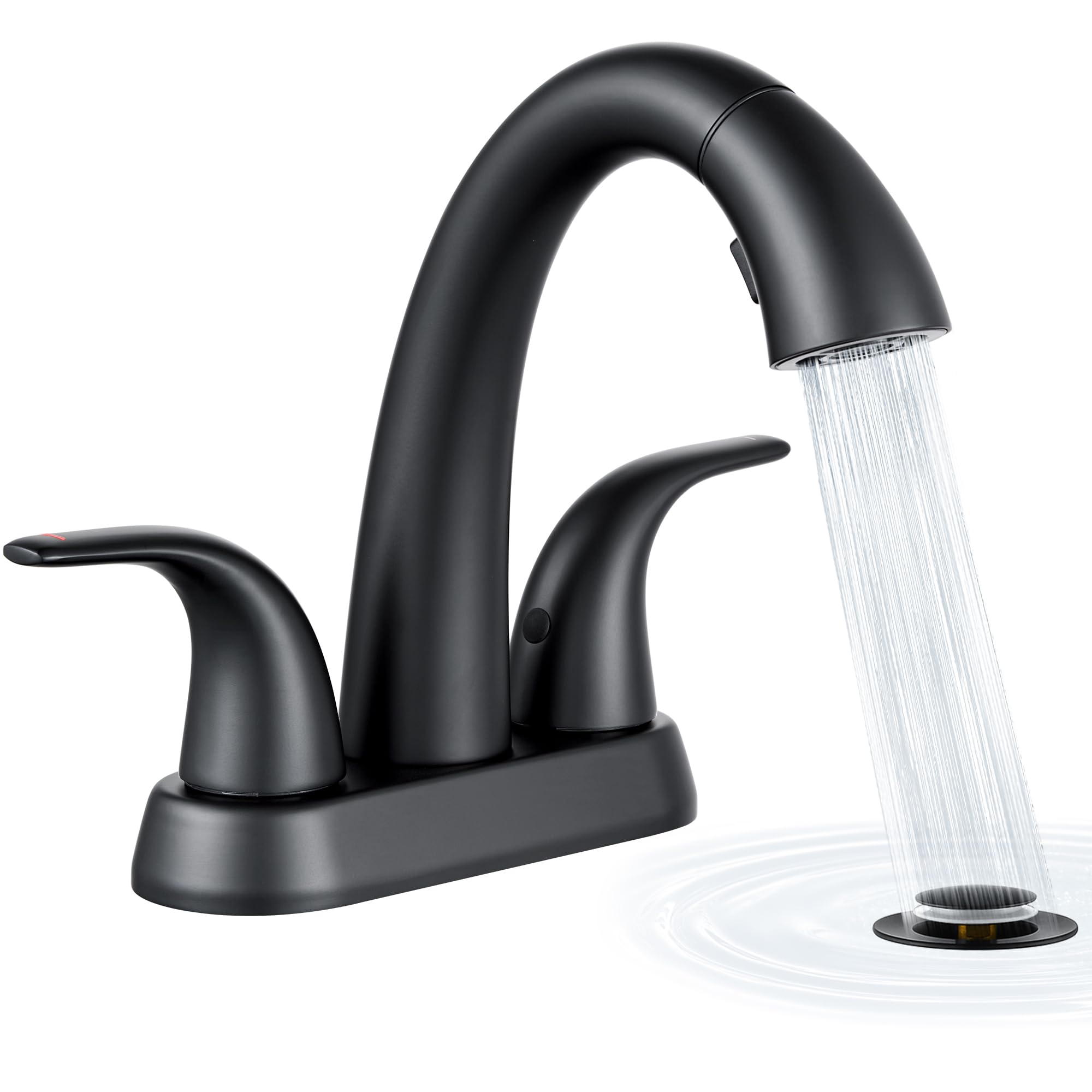 Matte Black Bathroom Sink Faucet - 4 Inch Centerset Pull Down Vanity Faucets 3 Hole with Pop Up