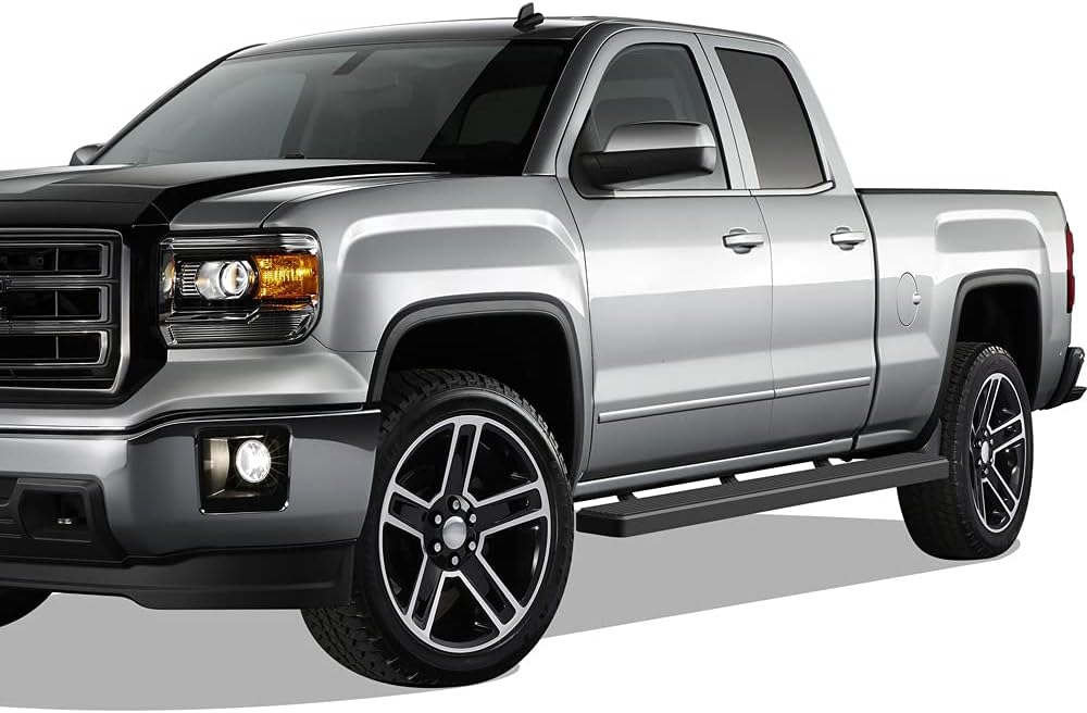 APS Running Boards Nerf Bars Compatible with Chevy Silverado GMC Sierra 2007-2018 Double Cab Extended Cab 5.5ft Short Bed & 2500 2019 (Exclude 07 Classic) (Black 5in Wheel to Wheel)