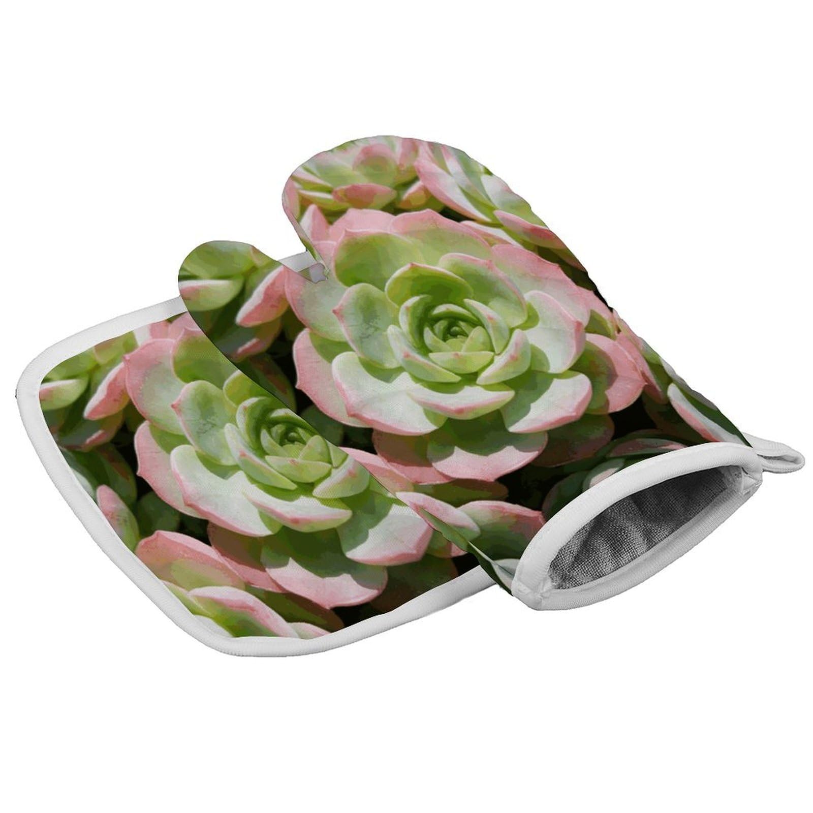 Fodpand Style Watercolor Succulent Plants Oven Mitt Set With Lanyard, Cooking Mitt, Protective Thermal Insulation,Kitchen Mitt For Baking, Cooking, Grilling, Microwave