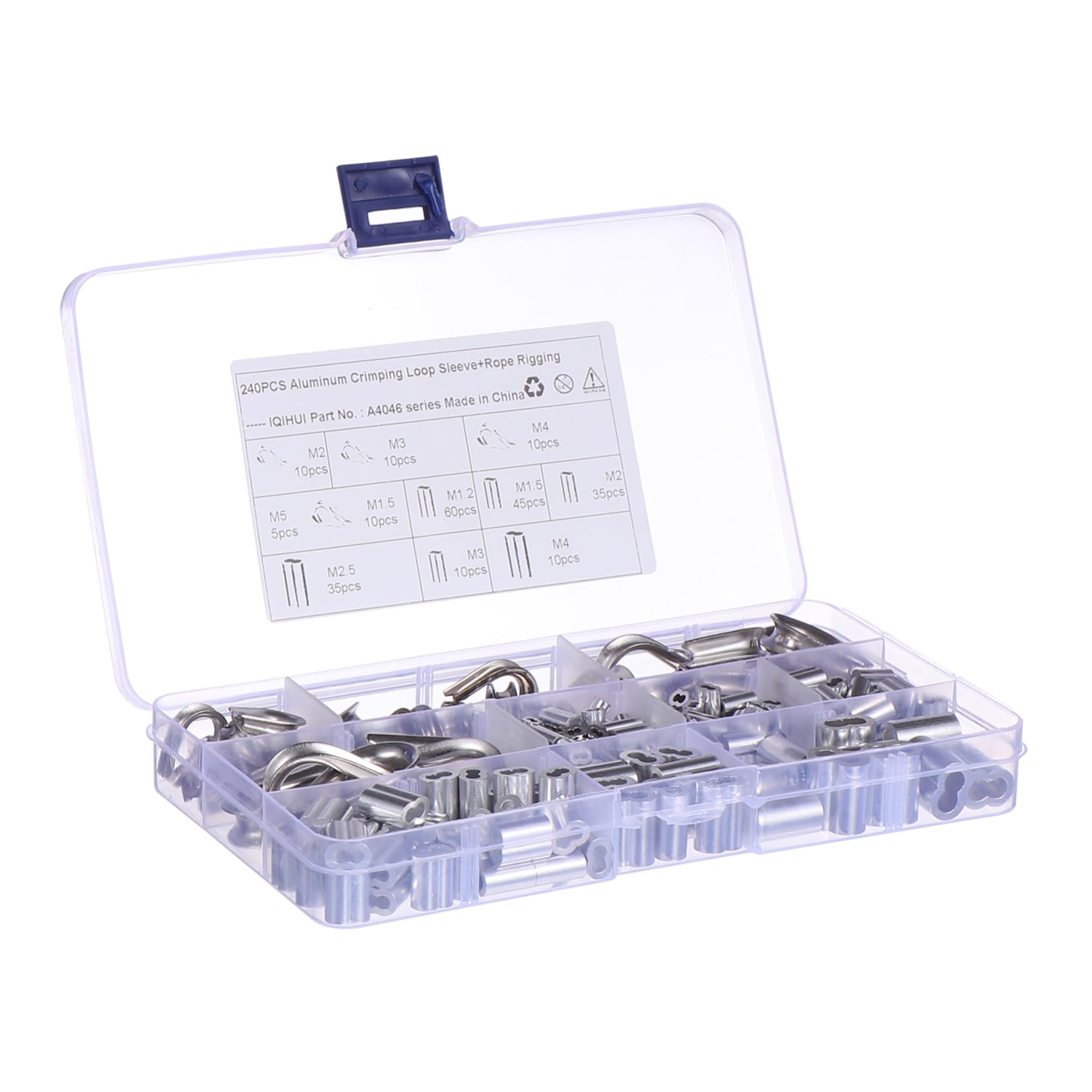 MUCKLILY 240 Pcs Wire Rope Sleeves Cable Crimps Oval Connector Tube Thimble Wire Thimble Type Wire Rope Loop Double Barrel Crimping Thimble Rigging Crimp Sleeves Stainless Steel 304 Silver