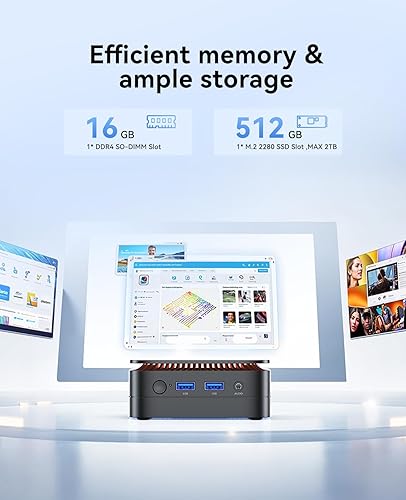 Vista 4 de KAMRUI Essenx E1 Mini PC, Mini computadoras Alder Lake N97(hasta 3.60 GHz), Mini computadora de escritorio, 16 GB DDR4 512 GB M.2 SSD, soporte