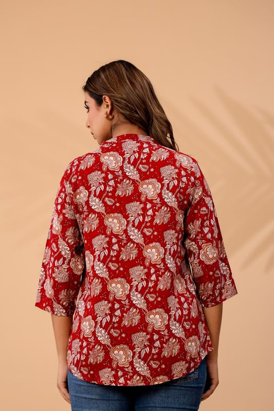 Image of Women's Cotton Printed Kurta Top | 3 /4 Sleeve Straight Kurti Casual Outings