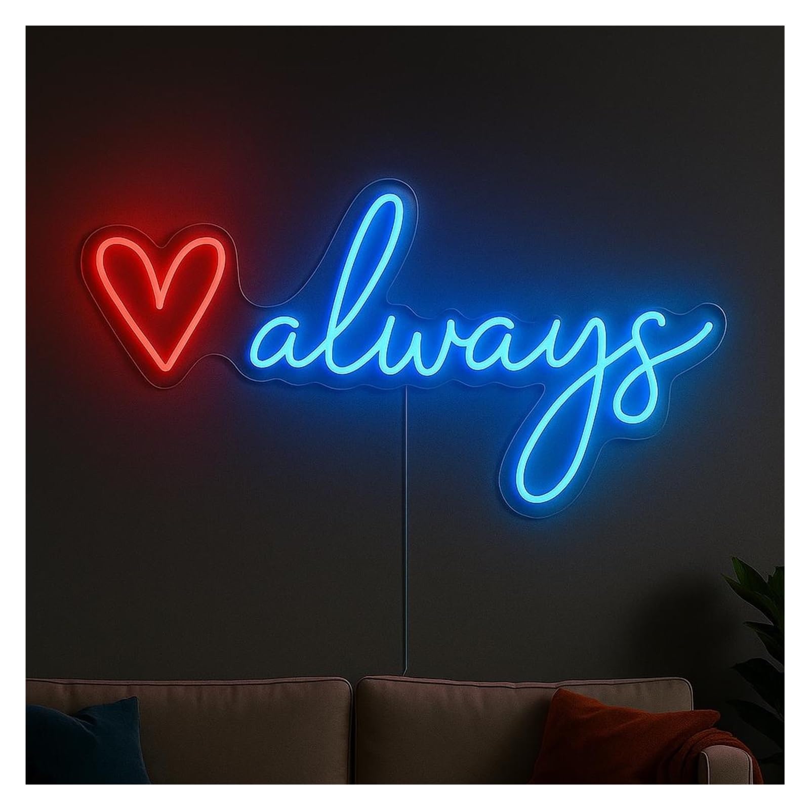 Shouxi C Sign Lamp Heart Always Neon Sign, Suitable For Bedroom, Anniversary Wall Art Decor With Dimmable 53Cm
