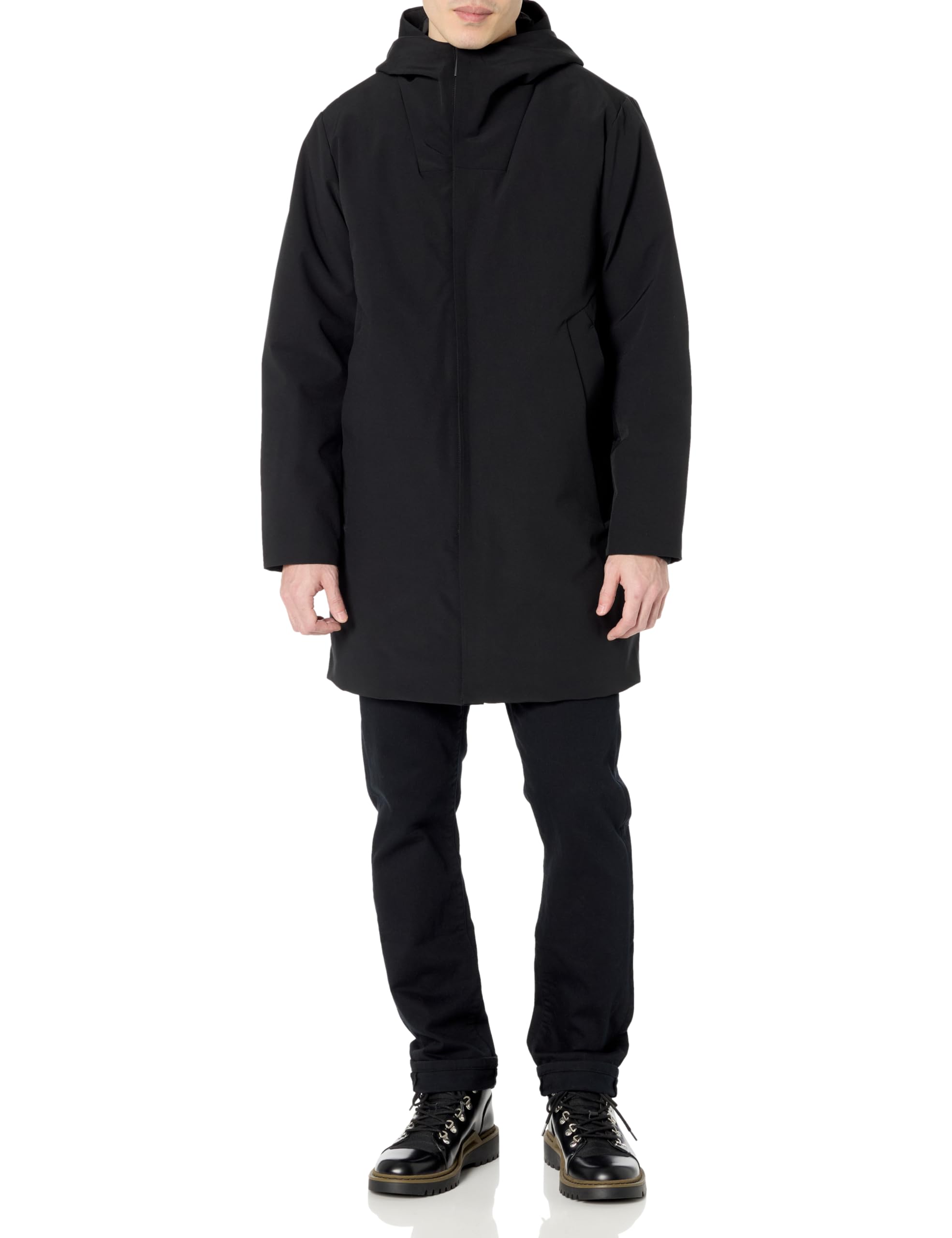 DKNY mens Water Resistant Hooded Logo Parka Jacket