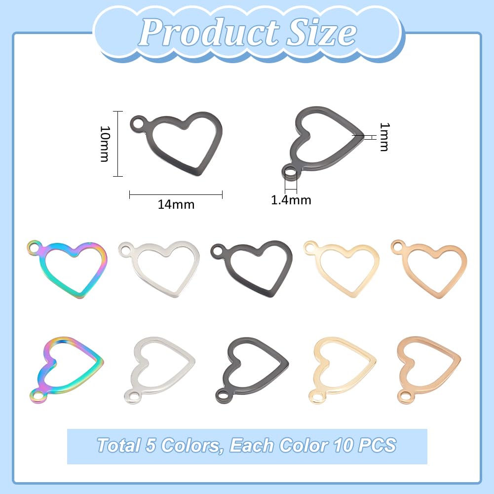 UNICRAFTALE - Colgante de corazón hueco, hipoalergénico con colgante de acero inoxidable, 1 mm pequeño agujero para la fabricación de joyas