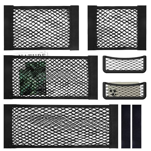 ARefugen 6Pcs Mesh Cargo Net for Car Storage - 4Pcs Elastic Automotive Cargo Net Pocket & 2Pcs ABS Plastic Frame Storage Net with Extra Tape Stickers for Trunks RVs Campers Cars (Different Size) by ARefugen - Used condition - US$10.19