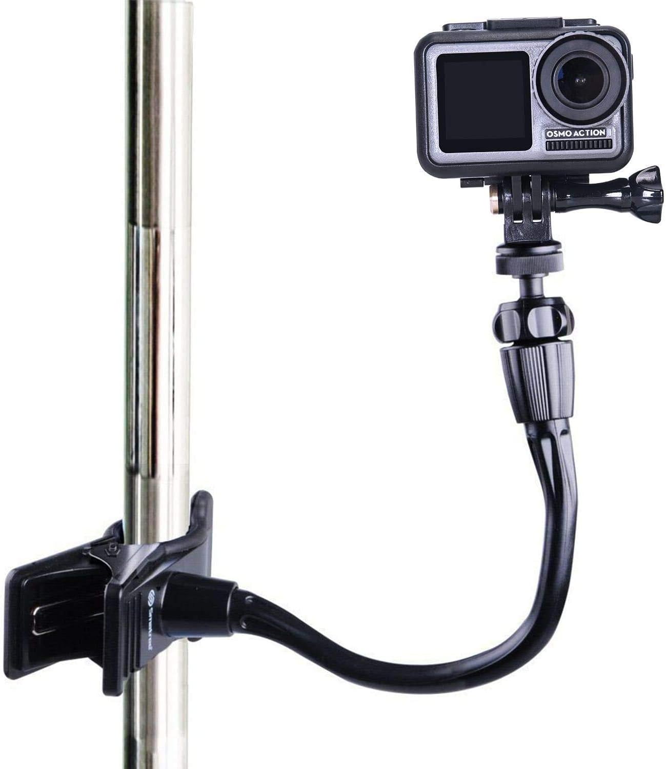 Smatree Jaws Clamp Mount holding an action camera on a pole
