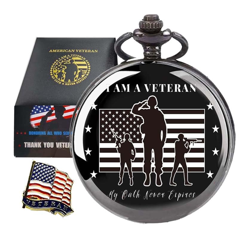 Gifts for Veterans, Pocket Watch for Veterans with Military Badge Black Gift Box, Best Veterans Day Gifts Style1-image-23