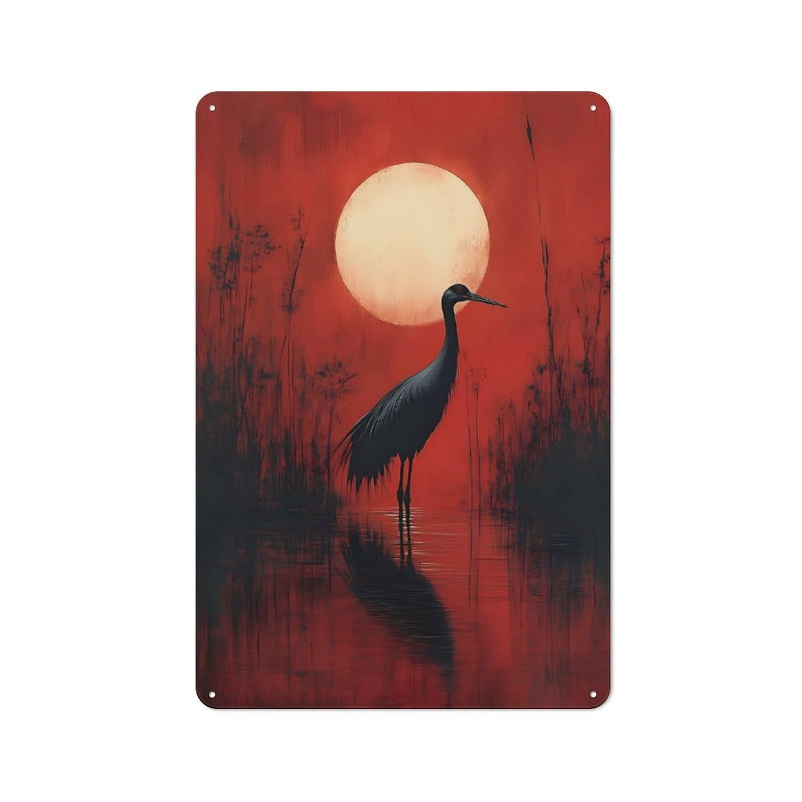 Junmoney Style-2 Workshop Style Crane In Red Sunset Tin Sign 30X20cm, Workshop Wall Decor For Tool Room, Garage, Studio Or Home Bar