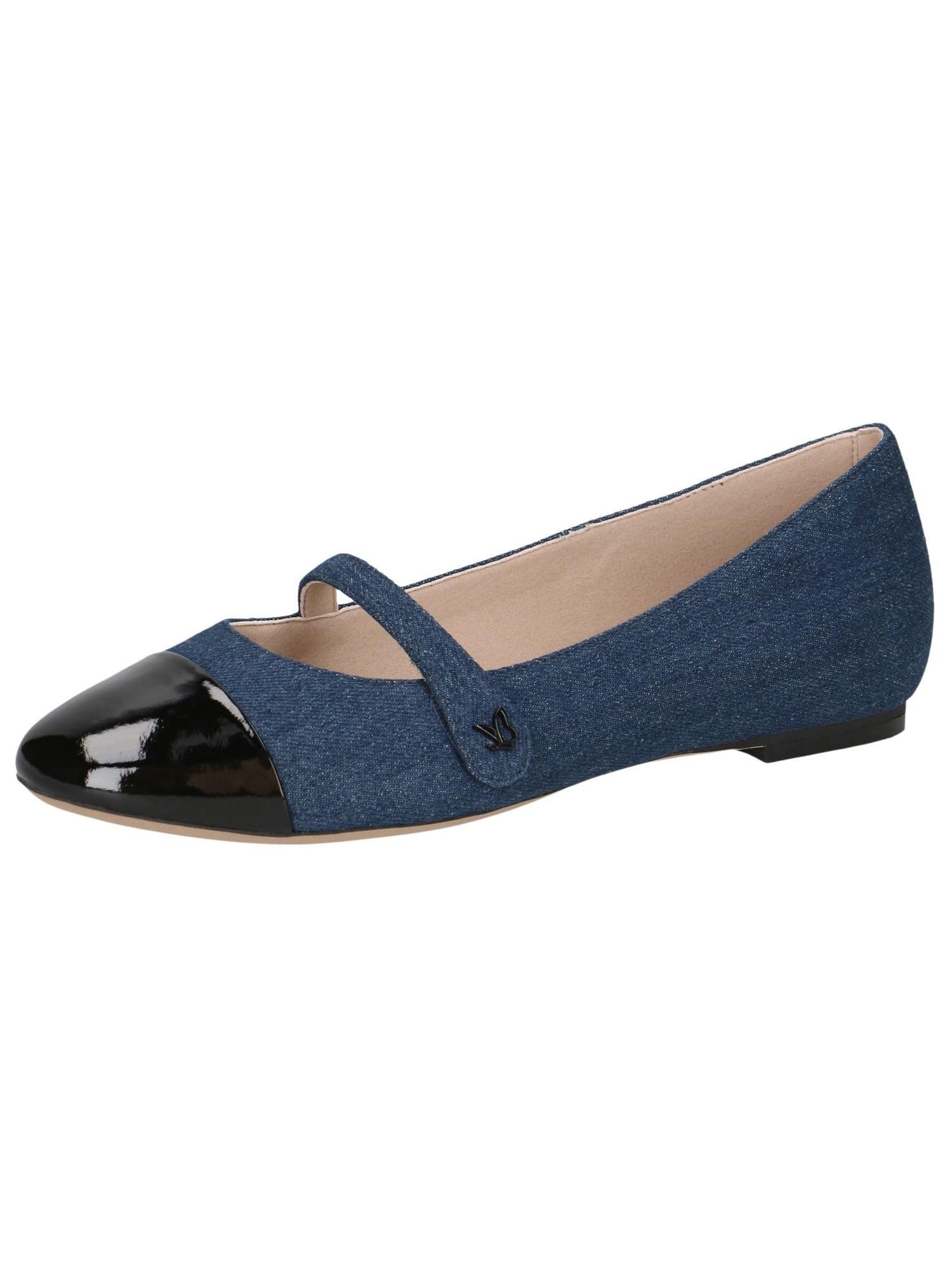 CAPRICE Women Ballet Flats with Block Heel with Strap, Blue (Jeans/Black), 5.5 UK