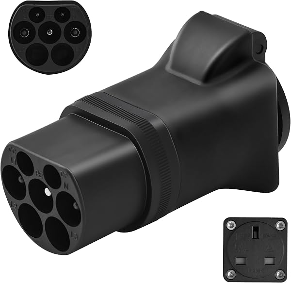 JULIK Type 2 to UK 3 Pin Adapter 13A, IEC 62196-2 EV Charging Station to BS1363 Socket Converter, 3kW AC for Electric Cars, Motorcycles and E-Bikes - 1