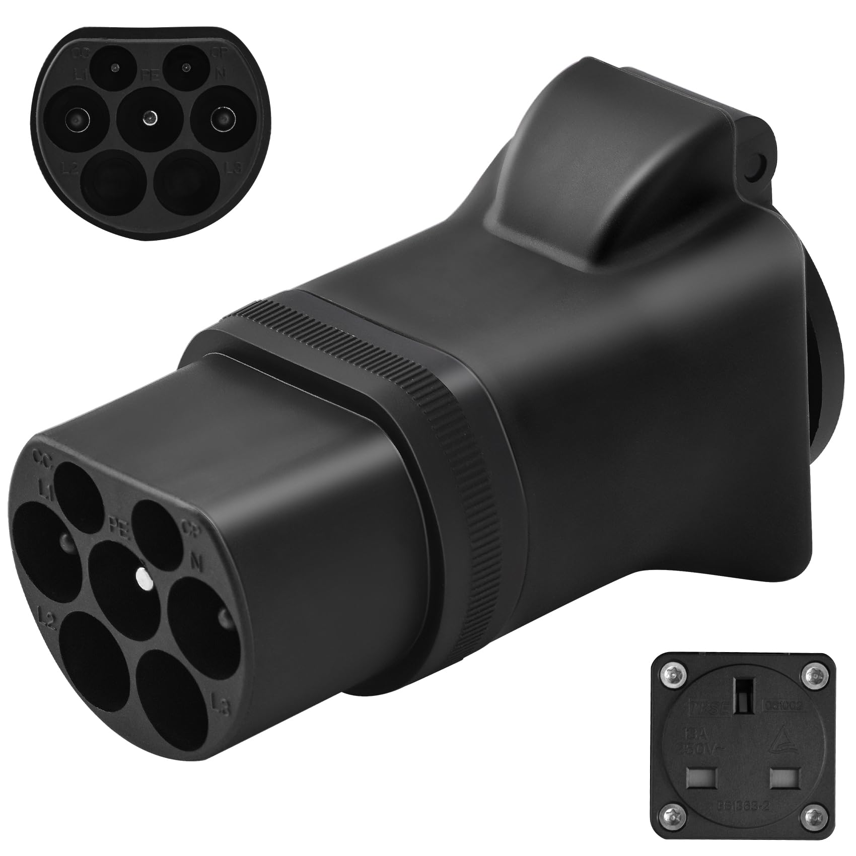 JULIK Type 2 to UK 3 Pin Adapter 13A, IEC 62196-2 EV Charging Station to BS1363 Socket Converter, 3kW AC for Electric Cars, Motorcycles and E-Bikes