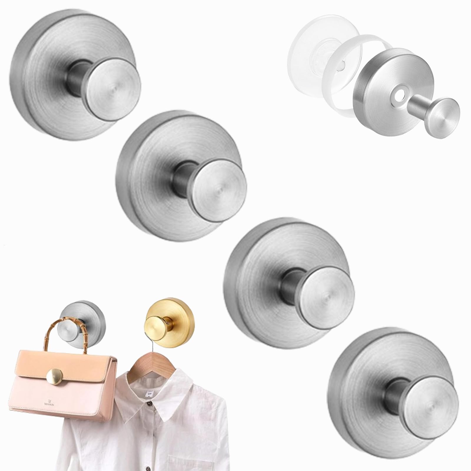 2 Ganci A Ventosa In Acciaio Inox Oro – Senza Fori, Carico 5-10 Kg, Per Vetro, Piastrelle E Superfici Lisce In Bagno E Cucina