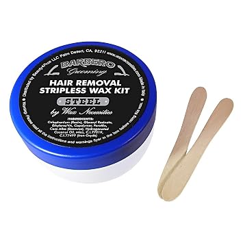 Waxness Barbero Steel Hard Wax Beads, Microwavable Wax Kit 8.45 fl oz (250 ml) Stripless Hard Wax for Mens Grooming, Effective on Coarse Hair, Smooth Application, Professional Use Made in Italy