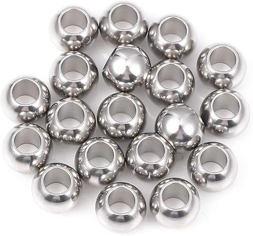 Miniatura 4 de Cuentas espaciadoras de acero inoxidable de 0.354 x 0.276 in, redondas, sueltas, para hacer joyas, 20 unidades con agujero de 0.177 in