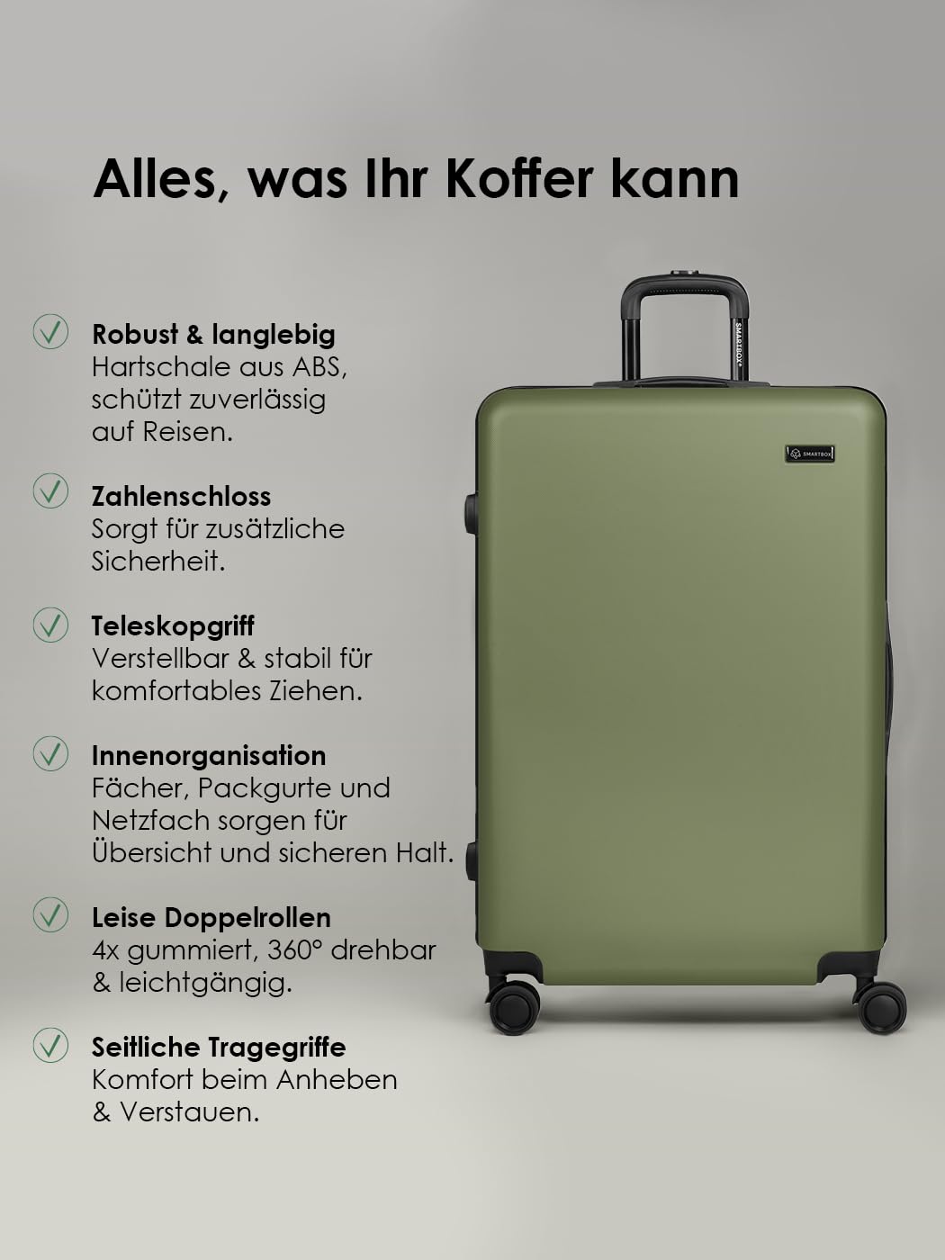 Smartbox Hartschalen Koffer-Set 3-teilig für Damen & Herren | leichte & stabile Reise-Trolleys aus hochwertigem & robustem ABS-Material | 4-Doppelrollen & Zahlenschloss (Edition 05)