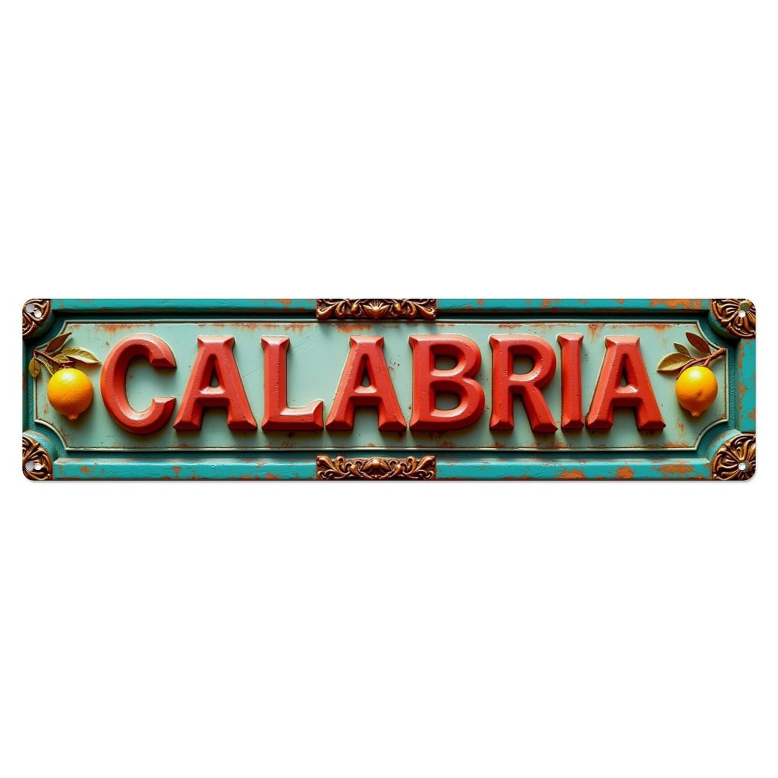 Jdyansheng Vintage Calabria Sign With Ornaments Tin Sign Metal Poster Metal Signs For Home Man Cave Bar Cafe Kitchen Laundry Room Wall Decorations 4X16 Inches