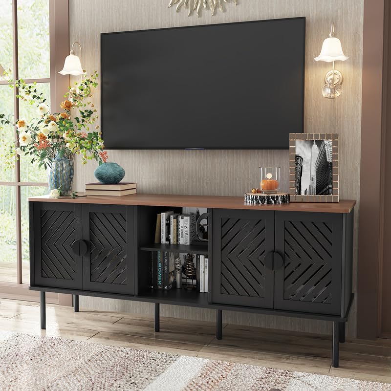 Image of ARTPOWER 55 inch TV Stands, Entertainment Center with Storage, Black