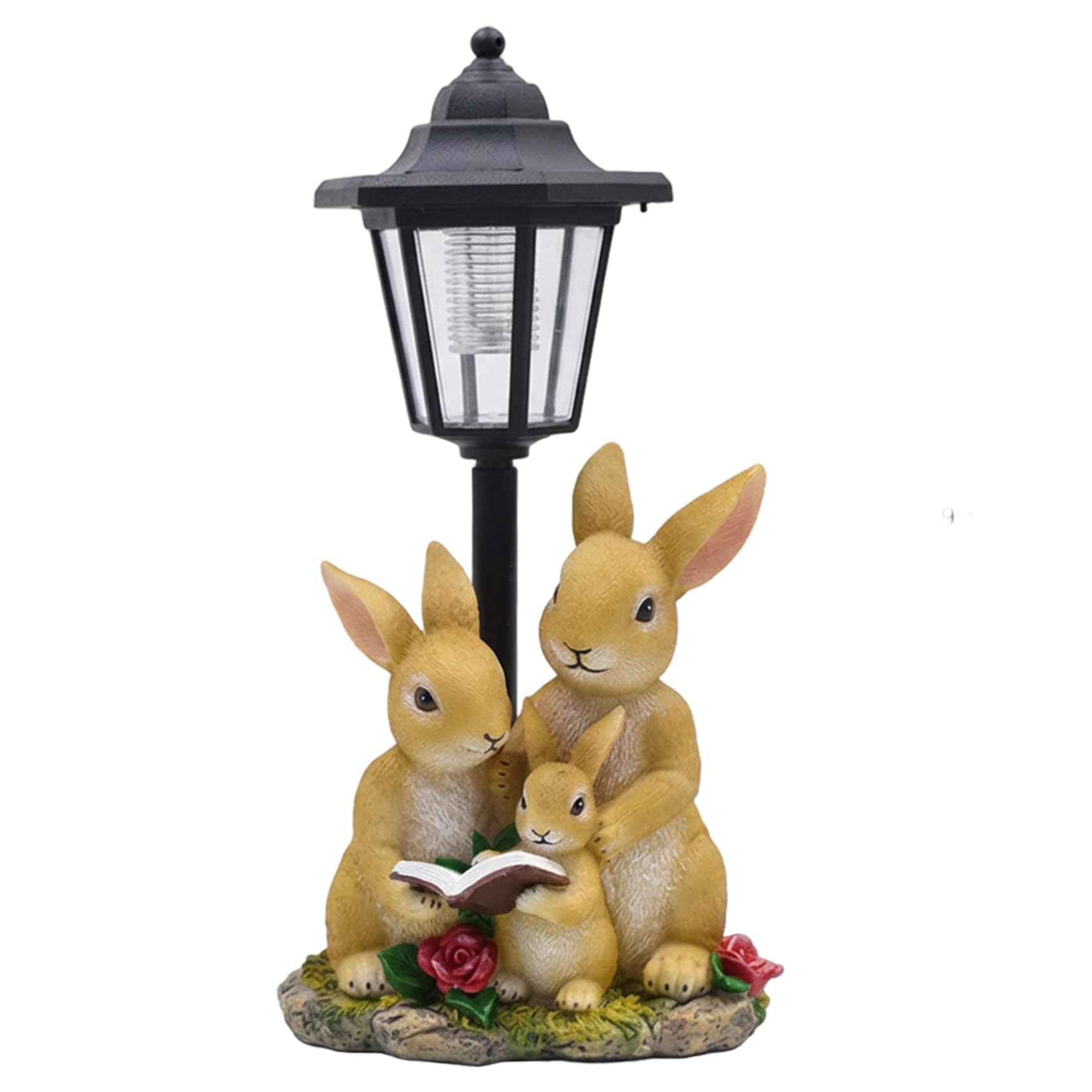 Solar Garden Statues, Outdoor Bunny Decor with Warm LED Light, Handcrafted Resin Family of Rabbits Sculpture for Garden Patio Yard Home Decor, Bunny Outdoor