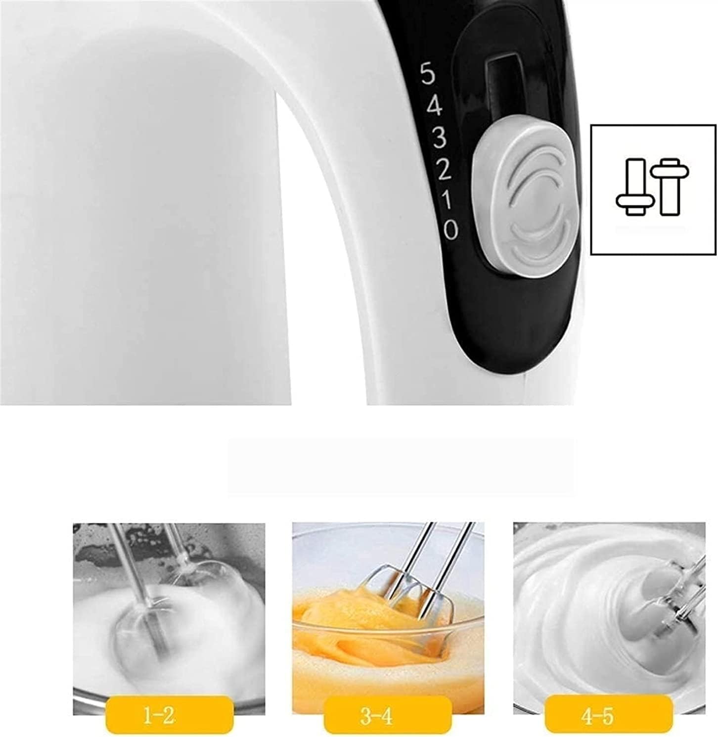 Hand Mixer Electric 5 Speed 125W Turbo with 4 Stainless Steel Accessories for Easy Whipping Mixing Cookies Cream Dough (White)