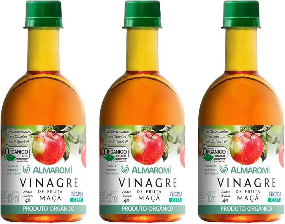 Kit 3 Vinagre Maça Orgânico Acidez Acética 4% Almaromi 400ml