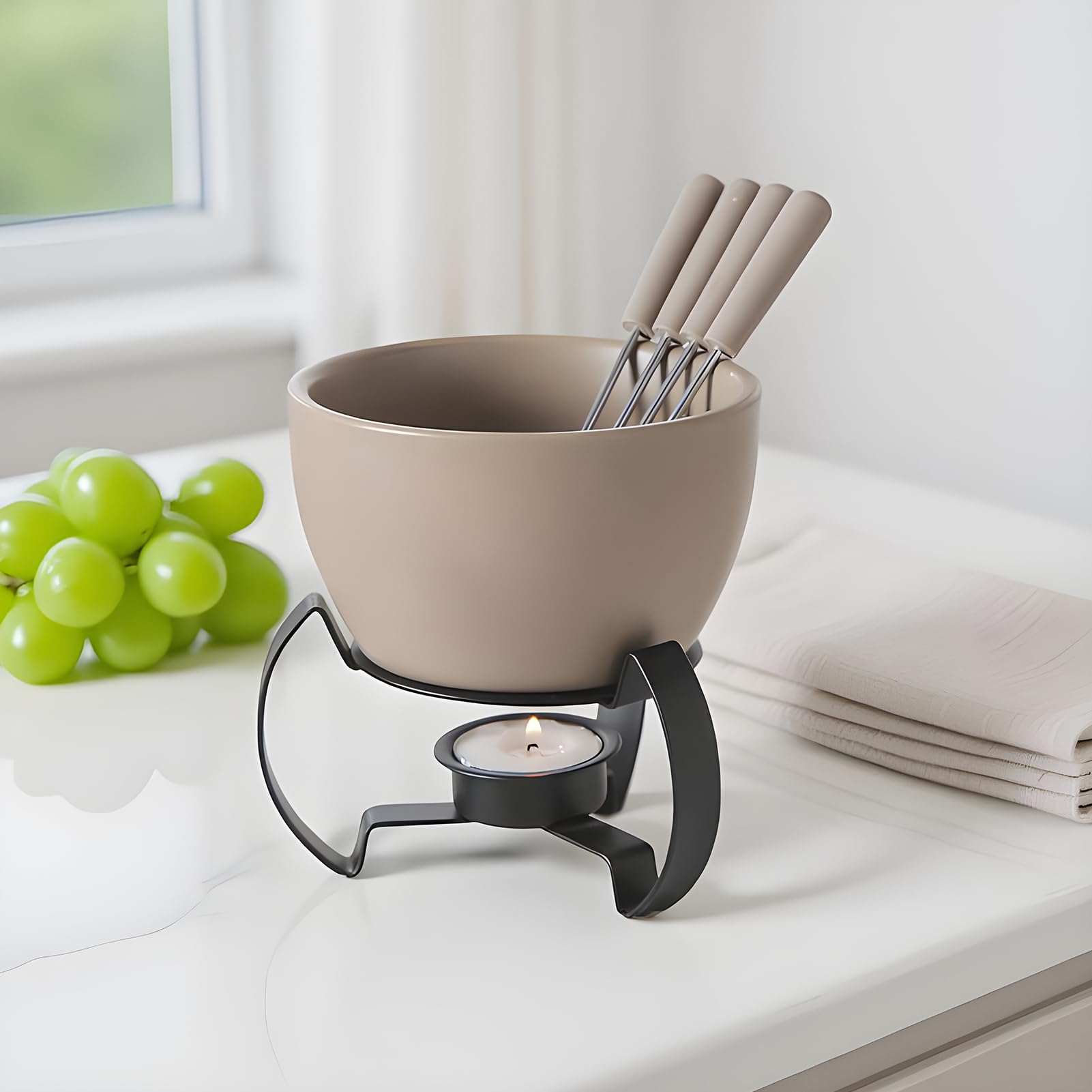 Kubek do fondue Ceramiczny, 450 ml, nadaje się do mycia w zmywarce, słodki kubek do fondue do topienia sera, masła, deseru, kremu, domu, kuchni, biura, na imprezę, kemping, piknik, urodziny, Boże