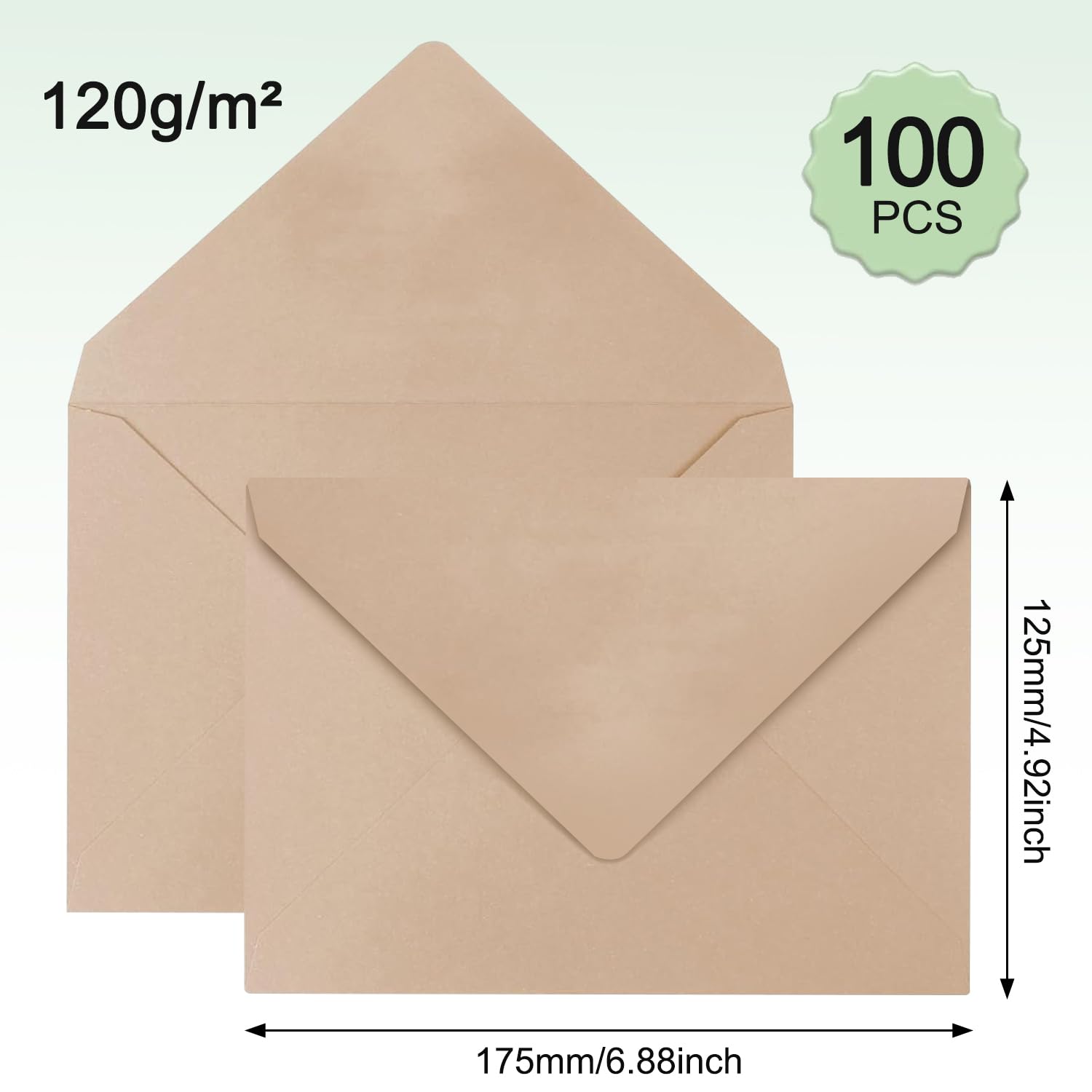 AiQlnu 100 szt. Koperty papierowe kraft 80 g/m² Vintage brązowa koperta ze spiczastą klapą 12,5 x 17,5 cm, kartki z życzeniami do projektowania, drukowania, zaproszenia, kartki urodzinowe