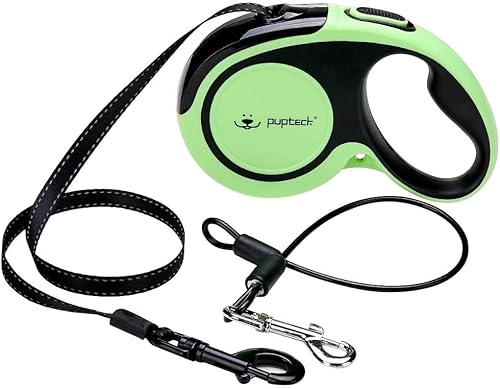 Miniatura 9 de PupTeck Correa retráctil para perro con cadena a prueba de mordidas, 360 sin enredos, resistente hasta 110 libras, nailon fuerte de 16 pies, freno