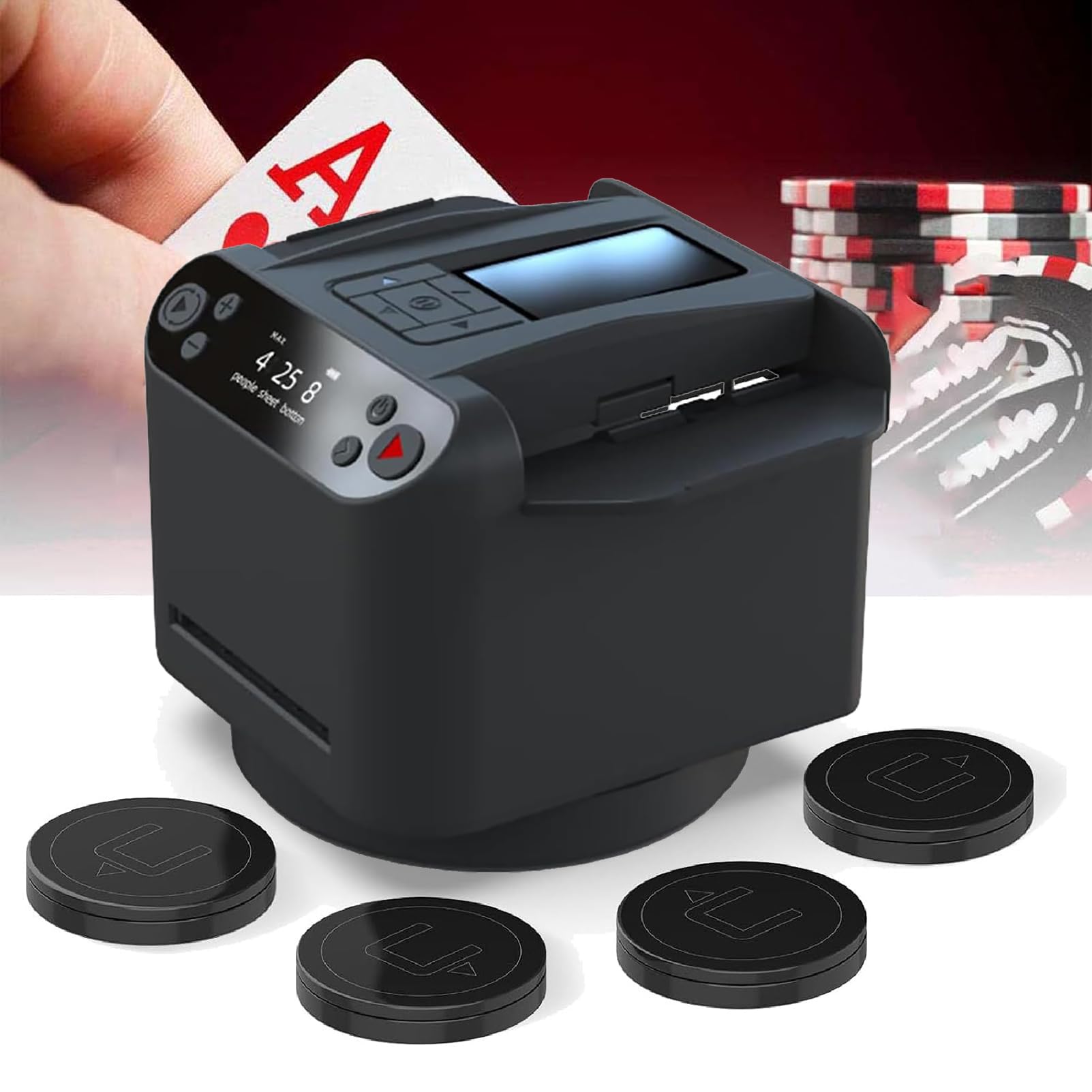 Mescolatore E Mazziere Automatico di Carte, Distributore di Carte 2 in 1 con Rotazione a 360° con 4 Pulsanti del Mazziere, Accessori Ricaricabili per Tavolo da Gioco di Carte da Casinò