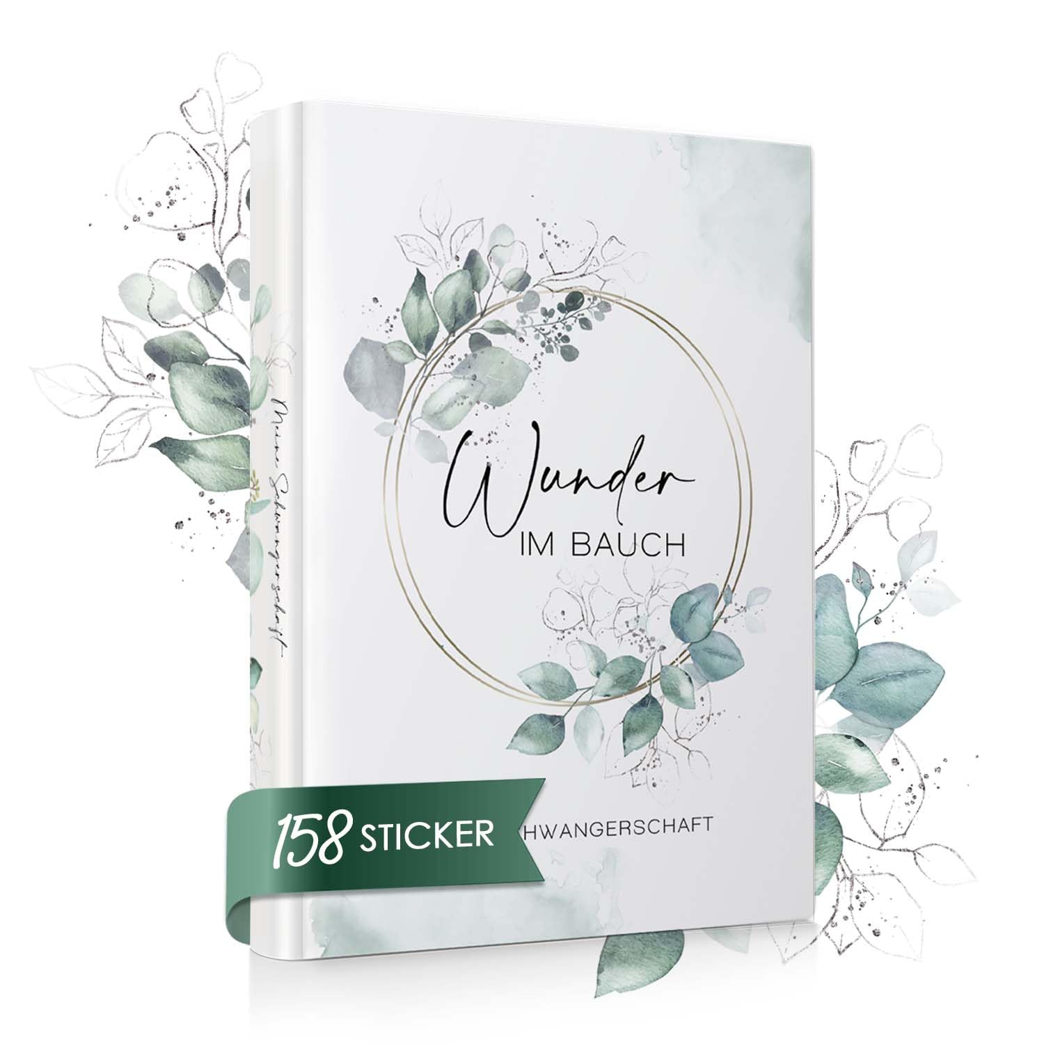 Pregnancy Diary, Diary for Pregnancy with Additional Inner Pocket and 158 Stickers, 120 Pages for Your Memories Floral Design