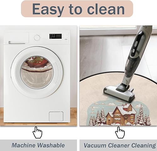 Miniatura 5 de Christmas Scene Winter Santa Claus (3) Round Area Rug 3ft Machine Washable Circular Rugs for Dining Room Table Bedroom Playroom Throw Rugs for Dog