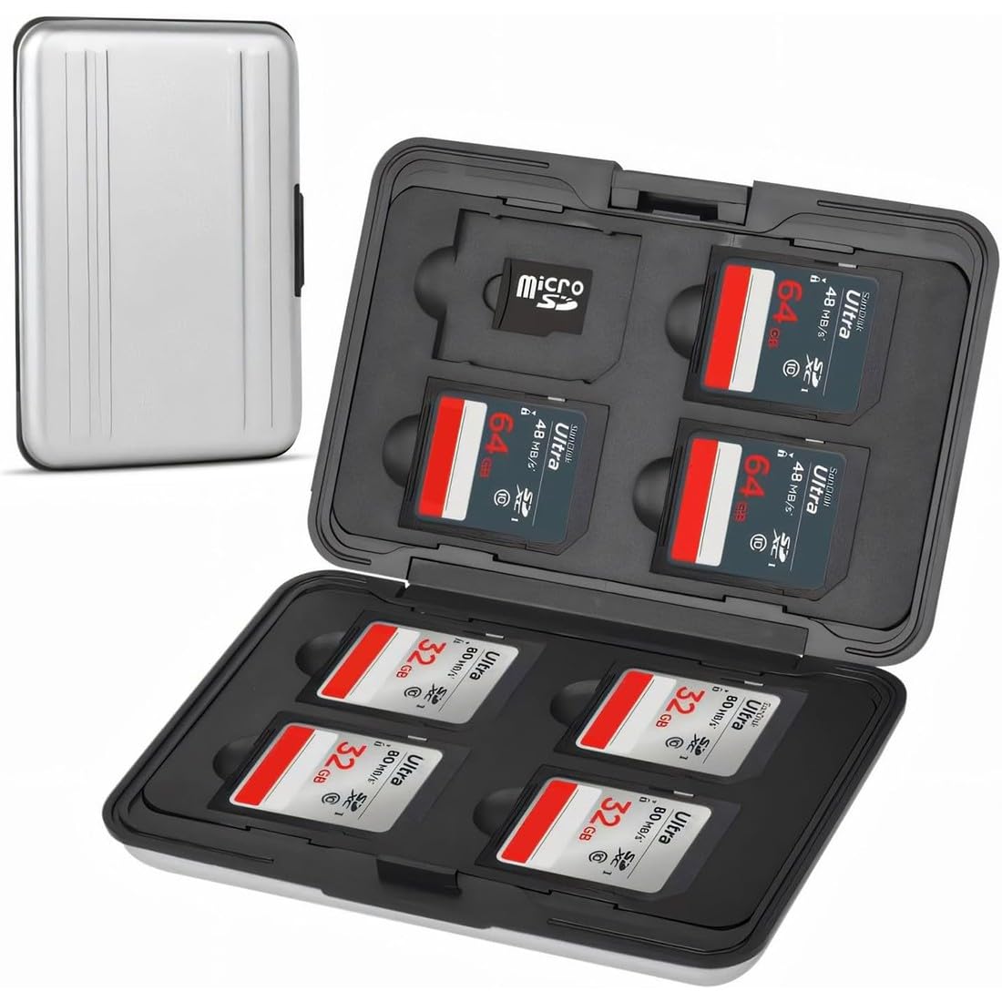 NJCXOLA 8 Scomparti Custodia per Schede di Memoria, 8 Schede SD e 8 Micro SD, per SDXC, SDHC, SD, Resistente all'Acqua, Antiurto (Nero)