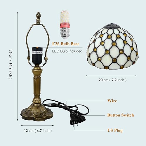 Miniatura 4 de VirtueKing Lámpara de mesa estilo Tiffany, con cuentas beige, vintage, para mesita de noche, lámparas de escritorio, lámpara pequeña de 14 pulgadas