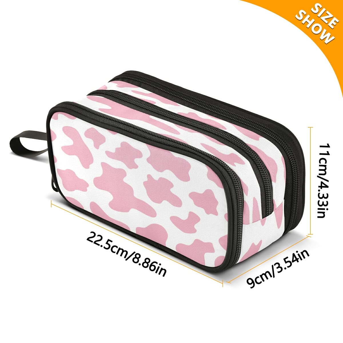Big Capacity Pencil Case Pink Cow Print Camo Camoflage 3 Compartment Pen Bag Pouch Holder Box for Office College School Portable Storage Bag for Kids - Image 3