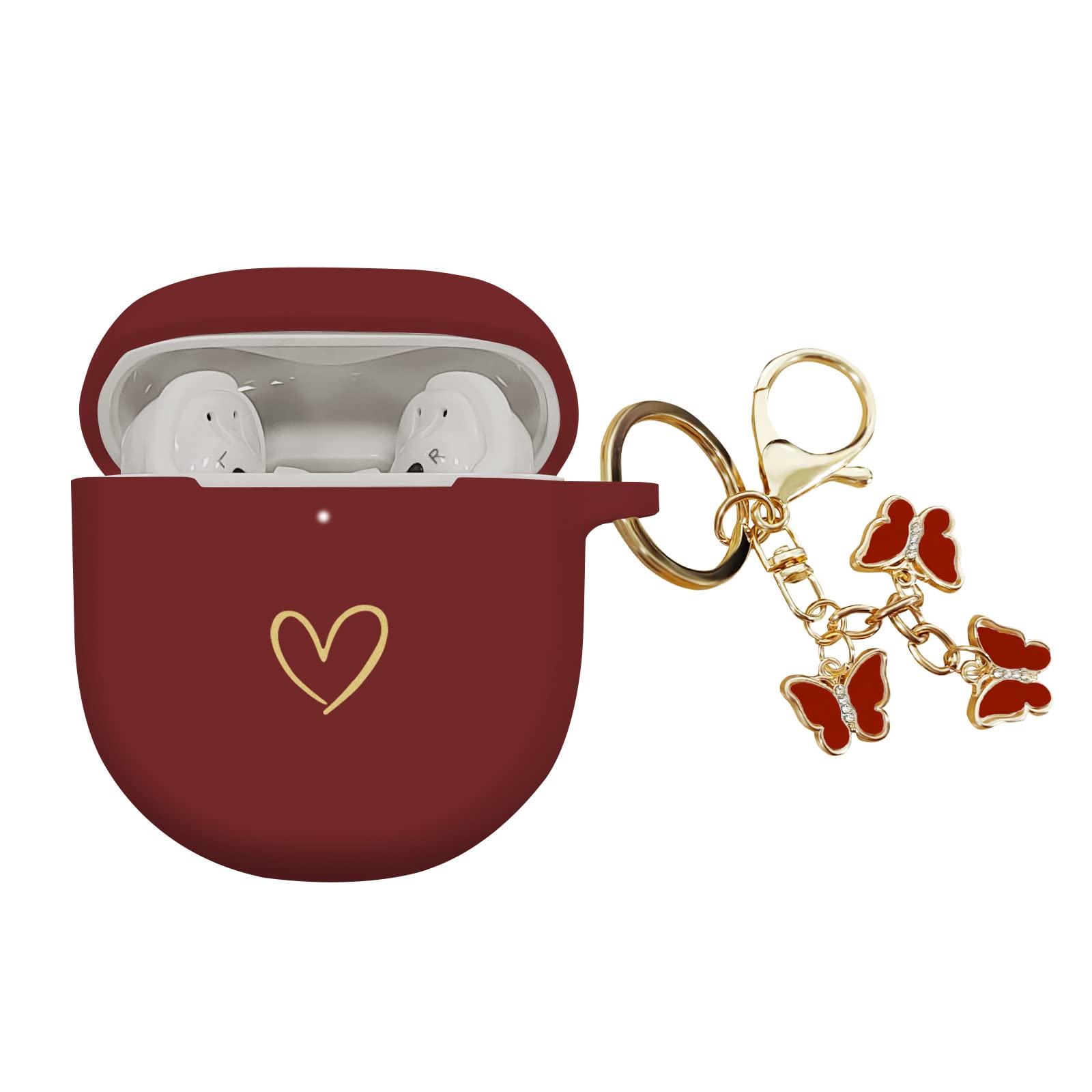 AIIEKZ Compatible with Bose QuietComfort Earbuds II 2022, Soft Silicone Case with Gold Heart Pattern for Bose QC II Case with Cute Butterfly Keychain