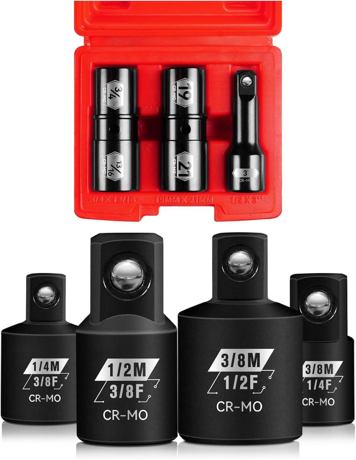 BLACKROBOT 4 Pieces 1/4" 3/8" 1/2" Drive Impact Socket Adapter Set + 1/ ...