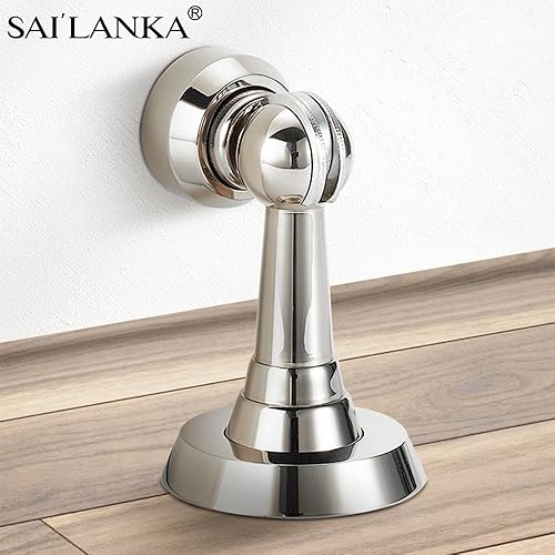 Miniatura 4 de Tope magnético de puerta de latón resistente para mantener la puerta abierta con tornillos para montaje en pared y piso, 1 unidad, cromo brillante