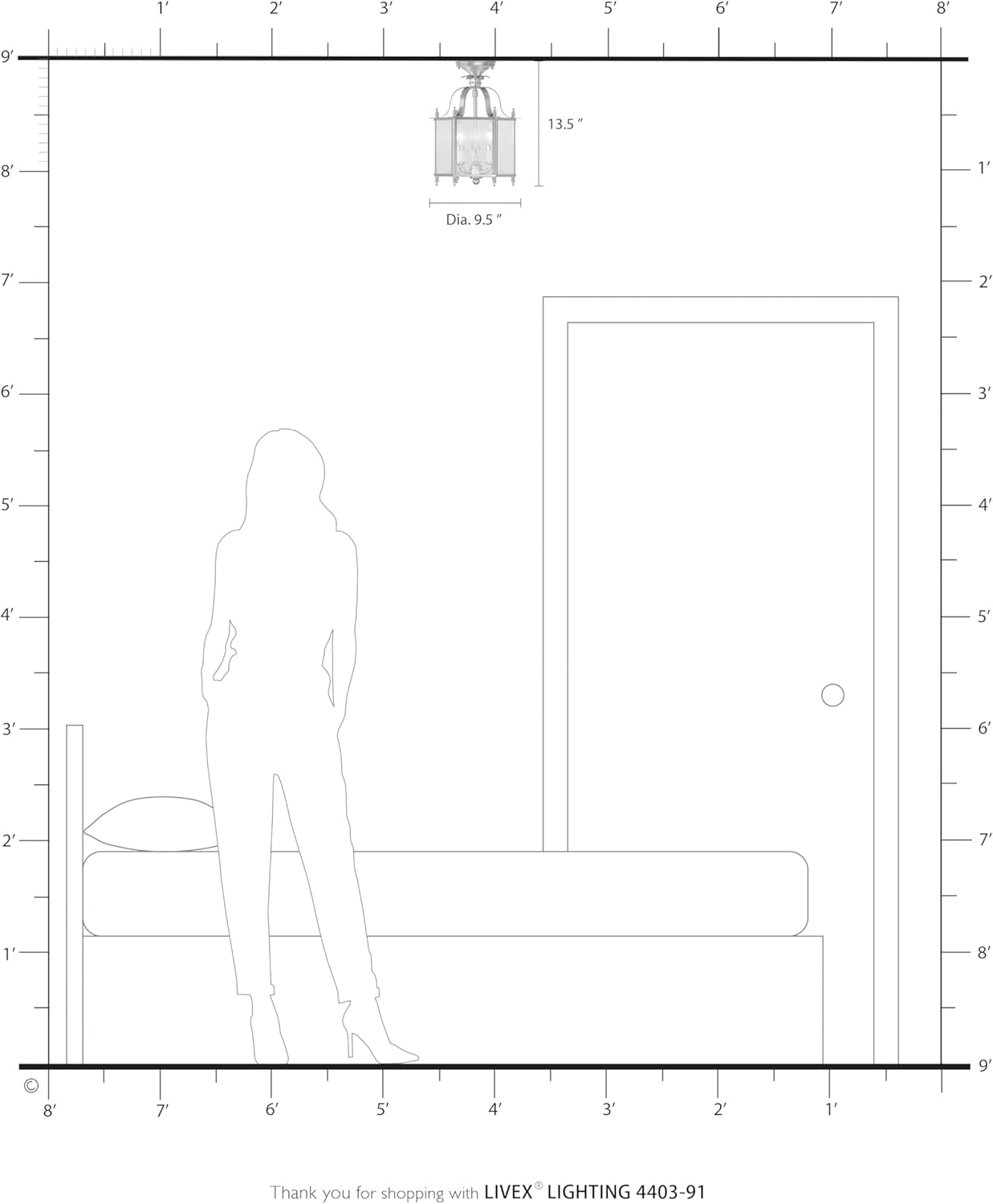 Livex Lighting 4403-91 Home Basics 3 Light Brushed Nickel Hanging Lantern or Flush Mount Chandelier with Clear Beveled Glass