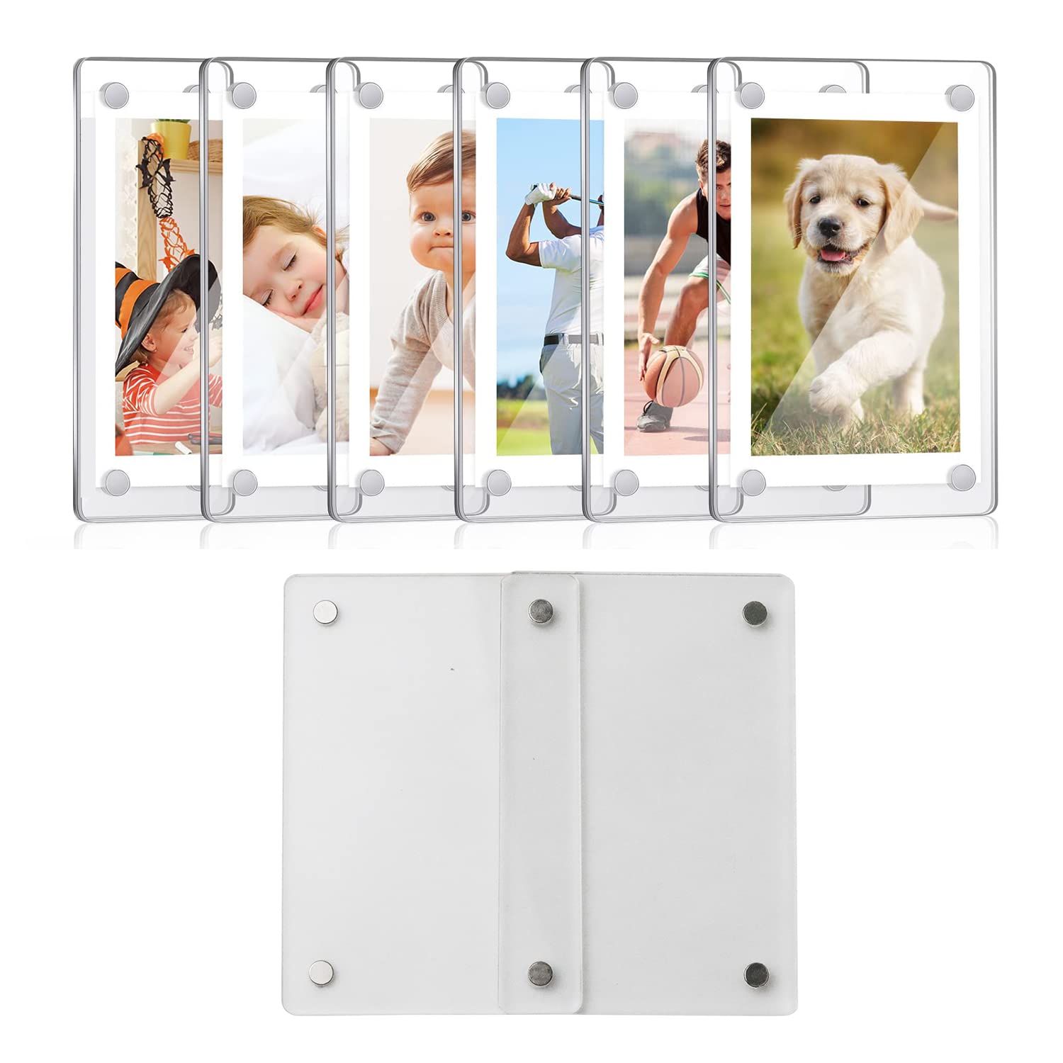 Excefore Magnetic Fridge Frame, 6 Pcs Magnetic Acrylic Picture Frame, Clear Frameless Display Frame for Cards Memos Refrigerator and Office Cabinet Locker (6 * 9 cm)