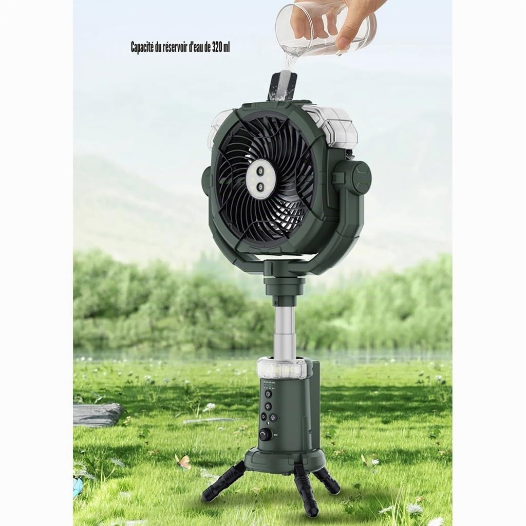 Ventilateur de sol portable à brume rechargeable à piles, hauteur réglable, oscillant, idéal pour le camping