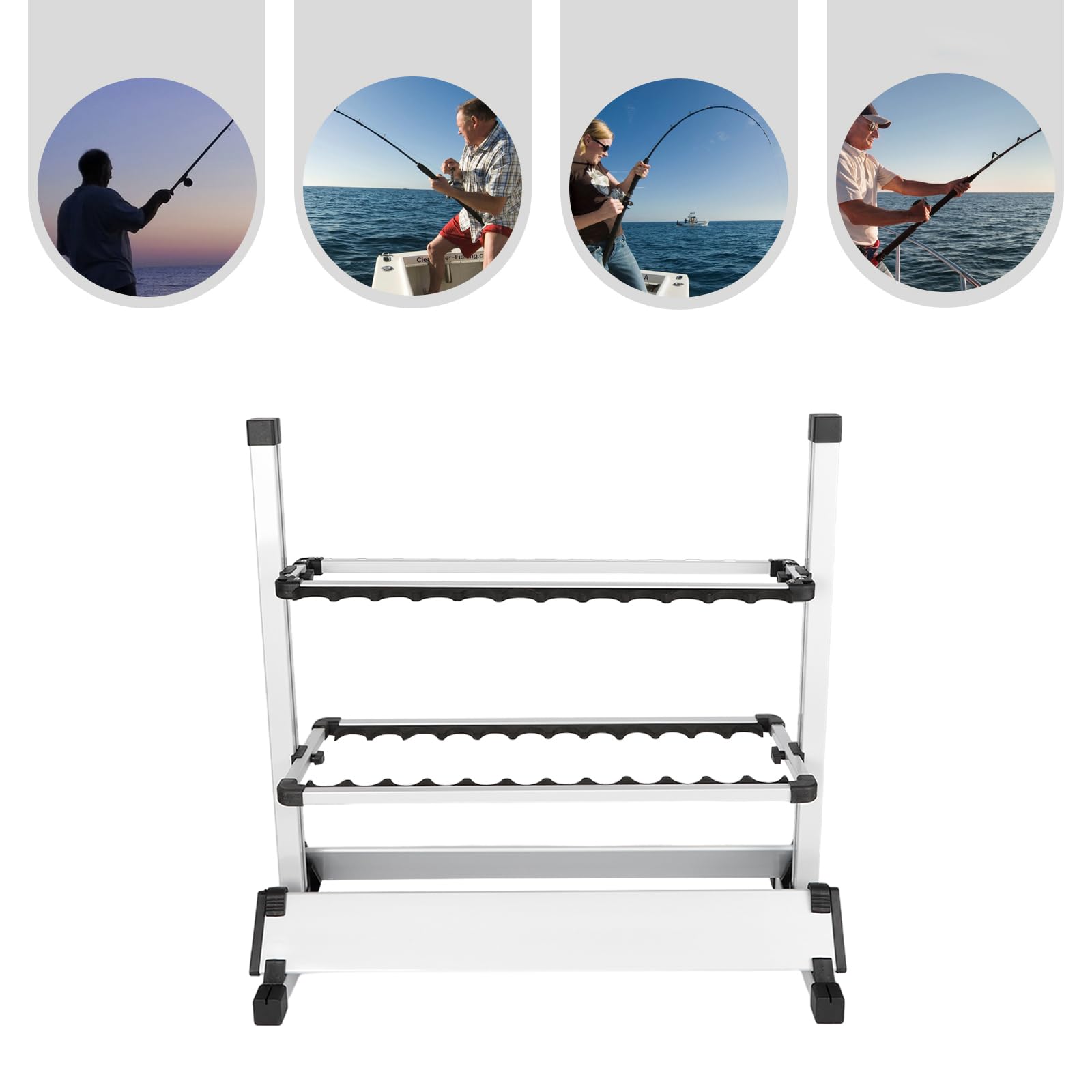 Supporto per canne da pesca, 24 canne da pesca, accessori da pesca, organizer per canne da pesca in garage o in casa