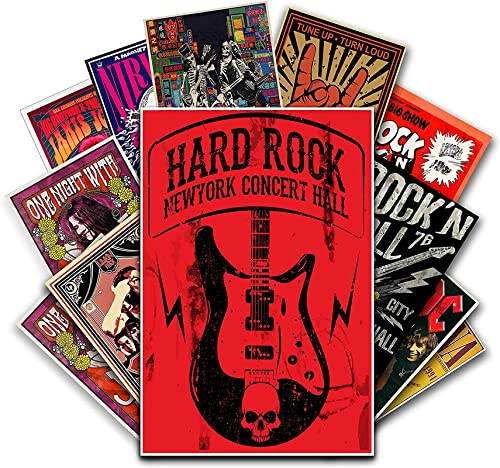 UniqueTown® Vintage Posters of Rock Music | Self-Adhesive Vinyl Decal Indie Posters for Room Aesthetic 90s | Old School, Retro Rock Band Posters | Classic Rock Poster Wall Collage (LAMINATED, 12" x 18")