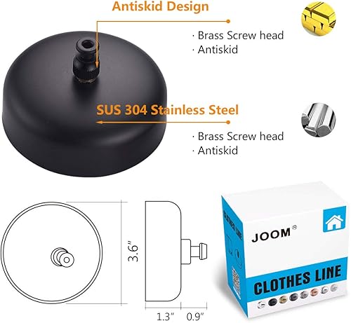 Miniatura 10 de JOOM Tendedero retráctil de acero inoxidable resistente de 9 pies (máximo) para colgar y secar en baño, lavandería, hoteles, acabado cromado, estilo