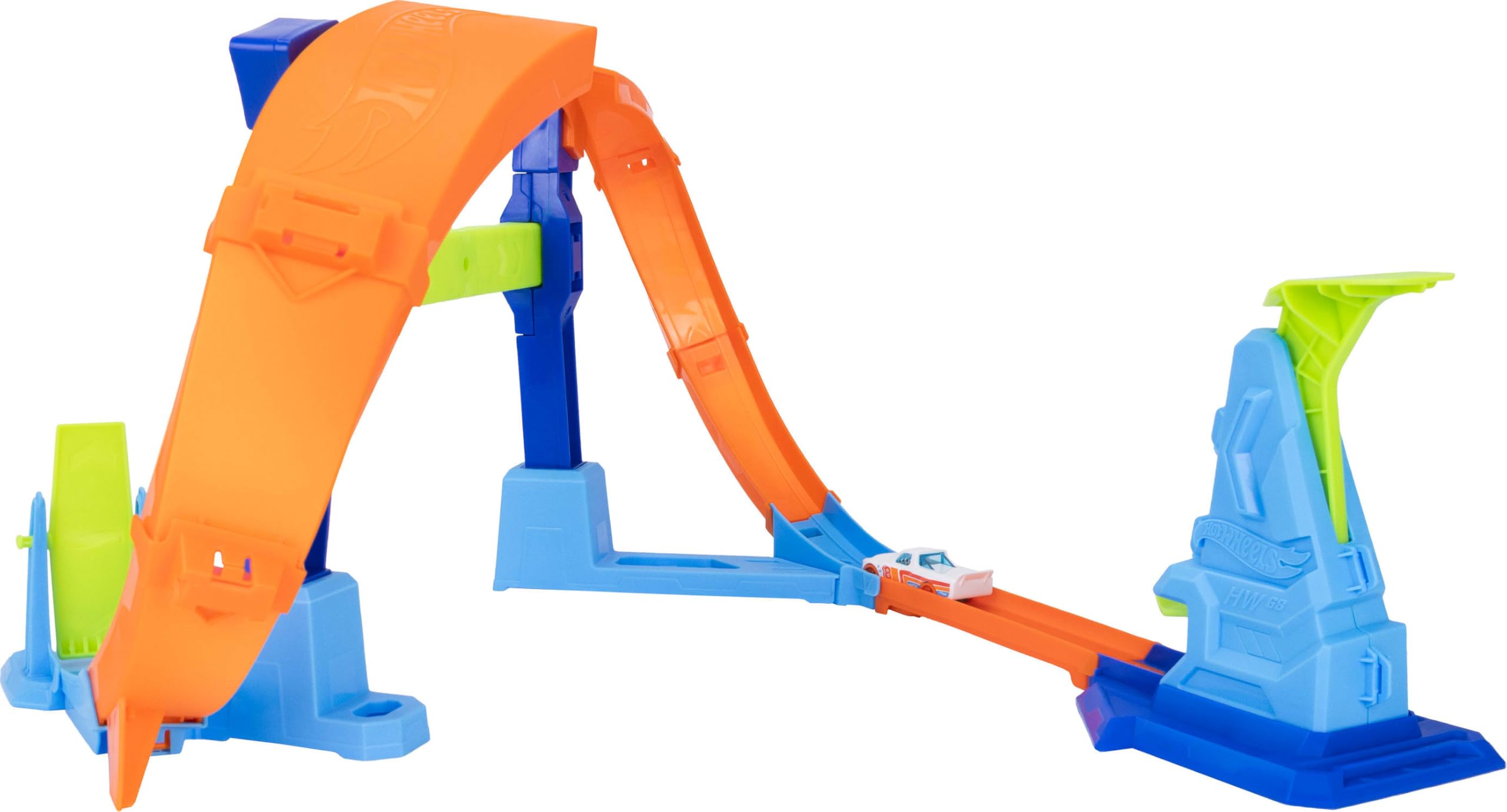 Hot Wheels Stunt Tracks Loop Acrobatico e Macchinina | Lancia e fai saltare il veicolo in scala 1:64 nel loop, Speed Snap Track con adattatori, compatto da riporre, JLM91