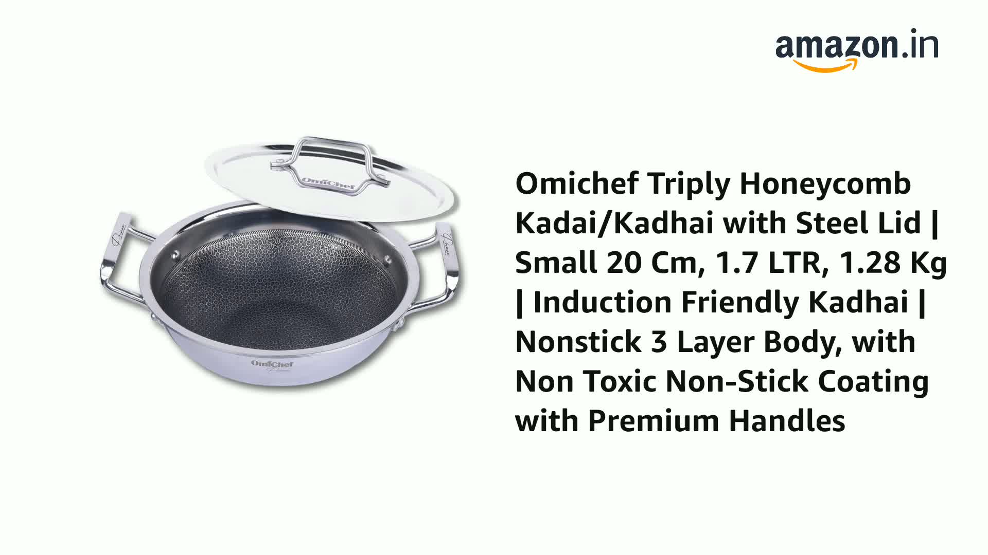 Omichef Triply Honeycomb Kadai/Kadhai with Stainless Steel Lid