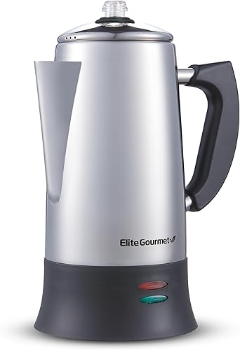 Elite Gourmet EC923 - Percoladora eléctrica de café sin BPA, mantiene el calor, perilla de progreso de preparación transparente, mango de tacto