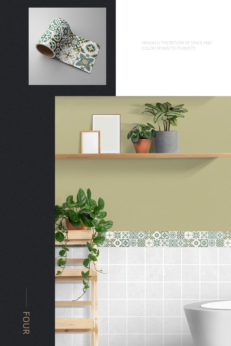 Borde del papel pintado Patrón Verde Auto Adhesivo del Papel Pintado del PVC Cenefa autoadhesiva para decoración de pared de cocina baño 10cm X 500cm