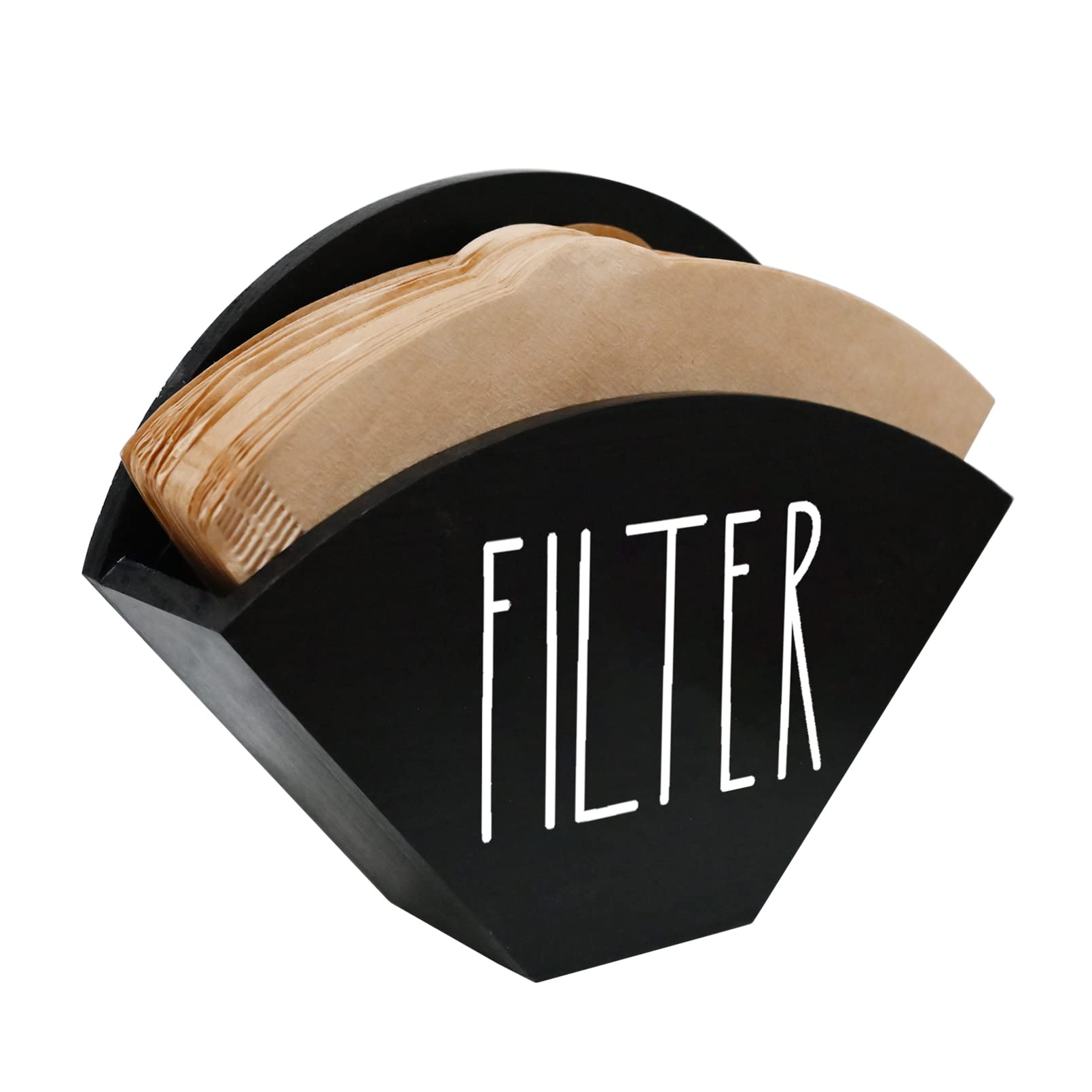 Farmhouse Wood Coffee Filter Holder - Wall Mounted Cone Filter Dispenser for Coffee Bar Decor (Black)